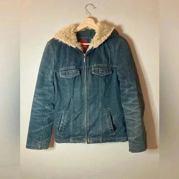 Vintage Esprit‎ jean fur coat with hood - Picture 1 of 8